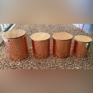 Uncommon James Hammered Copper Canister Set of 4 with Wooden Lids